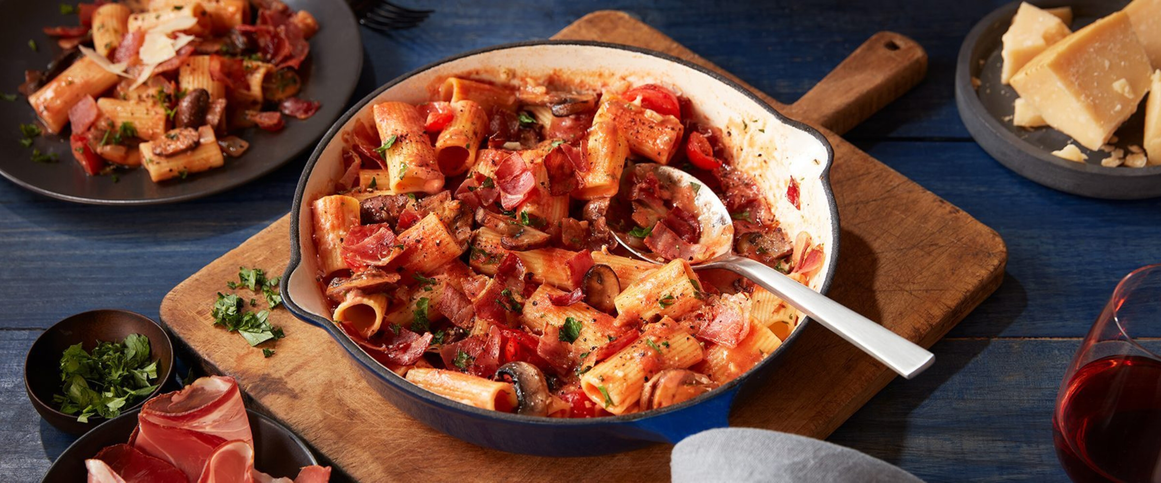 Baked Rigatoni with Speck Prosciutto and Mushrooms - Pillers